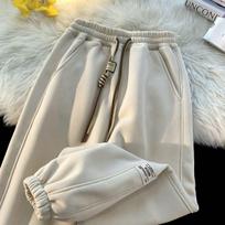 Velvet Thickened Sweatpants for Girls Autumn and Winter Pants Loose Straight Wide-leg Pants Casual Sports Tying Pants 170