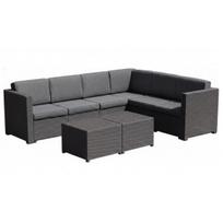 Kampinė rotango sodo sofa 247x190 cm ir 2 stalai 56x56 cm, pilka
