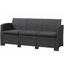 Triguba rotango sodo sofa, 172 cm, pilka