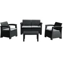 Rotango baldų komplektas: sofa, 2 foteliai, stalas