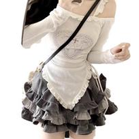 Rudens Japonijos Kawaii Dviejų dalių Rinkinys Moterims Saldus Triušio Spaudinys Mielas Sijonas Kostiumas Moteriški Korėjietiški Ploni Viršutiniai Drabužiai Princesės Torto Sijonas XL balta