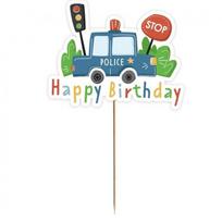 Torto dekoracija „Policija – Happy Birthday“ – policijos tematikos torto papuošimas, 22 cm