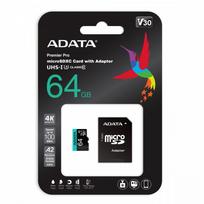 Adata AUSDX64GUI3V30SA2-RA1 Premier Pro 64GB UHS1 U3 V30 A2 microSD Memory Card + Adapter