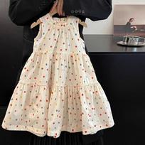 Merginų vasarinės patogios taškuotos suknelės be rankovių vidutinio amžiaus vaikams šviežios plonos su kaklu suknelės 140