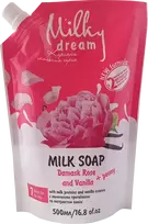 Skystas muilas MILKY DREAM Damasko rožė ir Vanilė doypack, 500ml