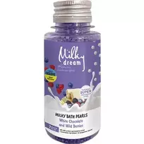 Vonios perlai MILKY DREAM Baltas šokoladas ir Miško uogos, 80g