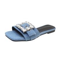 Summer Flat Bottomed Slippers, Square Toe Lazy Shoes, Beach Slippers, Women's Open Toe One Line Sandals 36 juoda