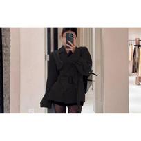 Women's Autumn and Winter Korean Windbreaker Temperament Waist Slim Double-breasted Lapel Jacket XL juoda