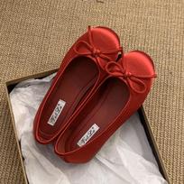 Shoes Flat-soled One-pedal Women's Face Round Head Grandma Spring Soft-soled Ballet Single Shoes Satin 40 raudona