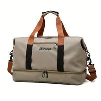 Pull Rod Travel Fitness Bag Sports Duffel Bag Nylon Large Capacity Travel Bag with Wet and Dry Separation Casual Shoulder and Crossbody Carry-On One Size chaki