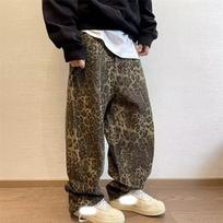 Rudens Rudo Leopardo Rašto Džinsai Vyriški Džinsiniai Kelnės Vyriškos Oversize Plati Koja Kelnės Streetwear Hip Hop Vintage Laisvos Kasdienės Gyvūno Raštas XL gray