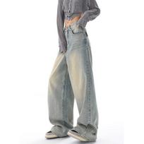 Retro Casaul Soft Y2K Blue Jeans Women High Waist American Street Wide Leg Pants Hip Hop Vintage Straight Autumn Trousers Blue XXL mėlyna