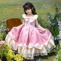 Mergaitei Lolita suknelė vakarėliui vasarinė viktorietiška retro Lolita elegantiška princesės vaikiška suknelė šokiui 150cm rožinė