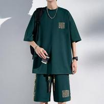 Kinų stiliaus Nacionalinio stiliaus sportinis kostiumas Vyriškas vasarinis ledo šilko greitai džiūstantis trumpomis rankovėmis T-shirt Lengvas pralaidus orui Didelio dydžio laisvalaikio šortai S juoda