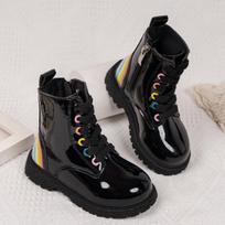 Kids Fashion Boots Boys Girls Rainbow Rubber Boots Zipper Children Ankle Boots Black Glossy 31 juoda