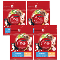 PURINA ONE Junior Medium/Maxi šuniukų maistas, turtingas vištiena ir ryžiais, 4x2,5 kg