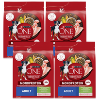 PURINA ONE Adult Medium/Maxi Maistas suaugusiems šunims, turtingas kalakutiena 4x2,5 kg