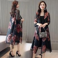 Versatile Long Sleeved Windbreaker Coat Long Printed Women's Fashion Women's Wear Plus Size 5XL