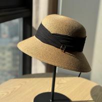 Nauja Prancūziška Šiaudinė Skrybėlė Moteriška Vasarinė Paplūdimio Skrybėlė nuo Saulės Atostogų Baseino Formos Skrybėlė Pavėsis Adjustable juoda