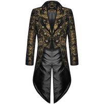 Devil Fashion Mens Gothic Steampunk Tailcoat Jacket Black Brocade Damask Wedding S juoda