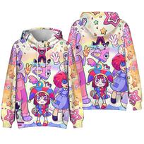 Nuostabus skaitmeninis cirkas Anime gobtuvas suvarstomas megztinis moterims vyrams gobtuvas suvarstomas megztinis šaunus unisex su gobtuvu XS
