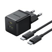 Sieninis įkroviklis Palm 30W USB + USB-C QC3.0 PD3.0 su USB-C kabeliu 1m, juodas