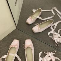 Sweet Best - Selling Satin Mary Jane Flats, Bow & Flower Detail, Beige & Pink, Ideal for Daily Casual 35 rožinė