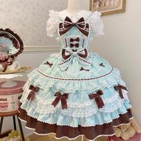 Vasarinė saldi Lolita suknelė Mielos princesės lankelis Nėriniai Saldus Ilgas Tortas XL
