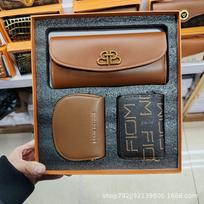 Three piece gift box with wallet card holder set box Women Wallets Small Fashion Brand Leather Purse Women Card Bag Clutch Female Purse Money Clip