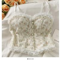 Summer French Print Lace Cami Crop Tank Top Camisole Women's Tube Top Elegant Slim Short Tanks Vest Y2k Fashion Streetwear One Size juoda