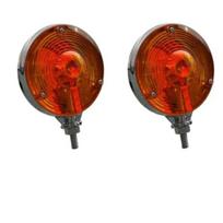 2 vnt. 4  apvalūs dvipusiai posūkio signalų žibintai su 12V lemputėmis | Chromuoti gintariniai montuojami ant pagrindo gabaritiniai žibintai | Dvipusiai šoniniai gabaritiniai, stabdžių, posūkio, galiniai žibintai gintaras