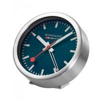 Mondaine A997.MCAL.46SBV.2 silver blue mini sieninis laikrodis žadintuvas | 12,5 cm