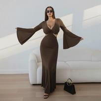 Greek Flared Sleeve Evening Dress Tube Top Slim and Thin Temperament Hip-wrapped Floor-mopping Long Dress Women S