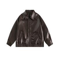 PU Artificial Leather Jacket Woman Solid Color Hip-hop Jacket Top Motorcycle Style Faux Leather Jacket for Women XXL balta