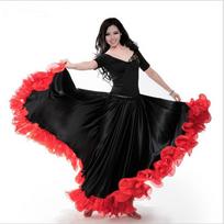 Red Color Flamenco Dance Skirt Gold Coin Spanish Dancing Performance Costume Women Vestido 180 degrees
