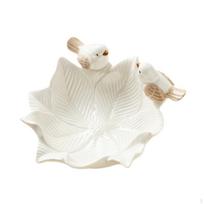 Keraminis gėlės formos papuošalų padėklas žiedams, užkandžių lėkštė, 14,5 X 4,5 cm, su paukščio statulėle, laikiklis rožinė