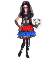 "MUJER DIA DE LOS MUERTOS" (suknelė, rankų šildytuvai, galvos apdangalas su šydu)
