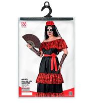 "MUJER DIA DE LOS MUERTOS" (suknelė, rožinis diržas, pirštinės be pirštų, gėlių šydas)