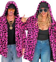 Karnavalinio kostiumo priedas, paltas su gobtuvu, Widmann, neoninis rožinis leopardo raštas, pliušinis