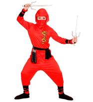 „RAUDONOJO DRAKONO NINJA“ (paltas su gobtuvu, kelnės, diržas, veido kaukė, rankų ir kojų raiščiai)