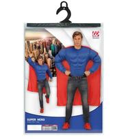 Karnavalinis kostiumas, Raumeningas superherojus, Widmann, 2 dalys su raumenų marškinėliais ir apsiaustu