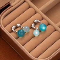 Cool Summer Clear Sea Water Blue Earrings Women'S Front And Rear Large And Small Ball Stud Earrings, Earrings, Pendants, Niche Design Earrings