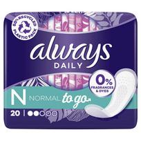 Dieninės įklotai Always Daily Dailies Singles Normal To Go – atskirai supakuoti, neutralizuojantys kvapą, kvėpuojantys