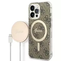 GUESS GUBPP13XH4EACSW Case + Charger iPhone 13 Pro Max brown | brown hard case 4G Print MagSafe