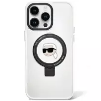 Karl Lagerfeld Original Pouch Ring Stand Karl Head MagSafe KLHMP15XHMRSKHH for iPhone 15 Pro Max, White