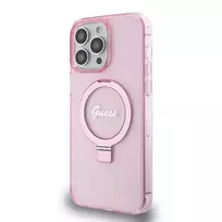 GUESS IML Ring Stand Glitter MagSafe Case for iPhone 15 Pro Max in Pink