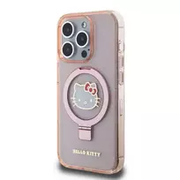 Hello Kitty IML Ring Stand Glitter Kitty Head Logo MagSafe Case for iPhone 15 Pro Max in Pink