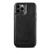 iCarer Leather Oil Wax case covered in natural leather for iPhone 12 Pro Max, black (ALI1206-BK)