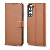 iCarer Haitang Leather Wallet Case for Samsung Galaxy S22+ (S22 Plus) - Brown Wallet Housing Cover (AKSM05BN)