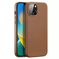 Dux Ducis Grit Leather Case for iPhone 14 Plus – Elegant Faux Leather Cover (MagSafe Compatible), Brown